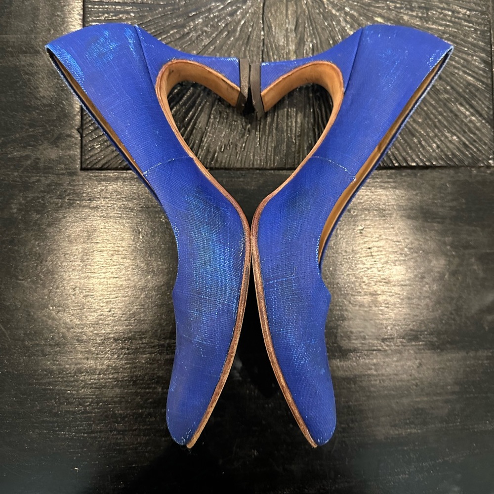 Fluevog Big Presence Desmond Discontinued Cobalt Leather Canvas-Look